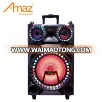 12 inch wooden case speaker with wheels and trolley